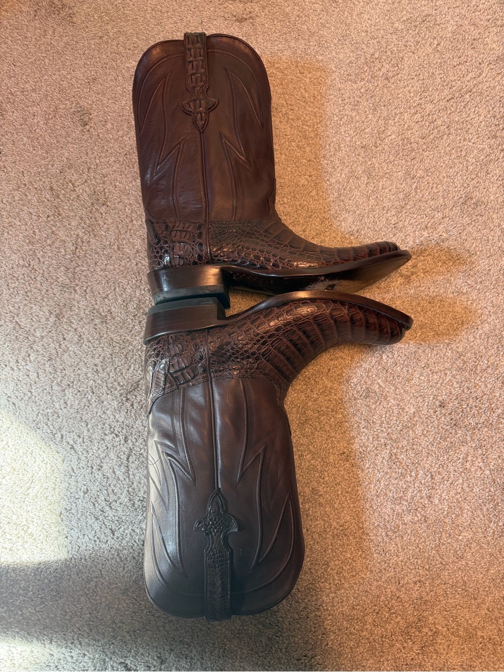 Brown Croc-Embossed Western Boots